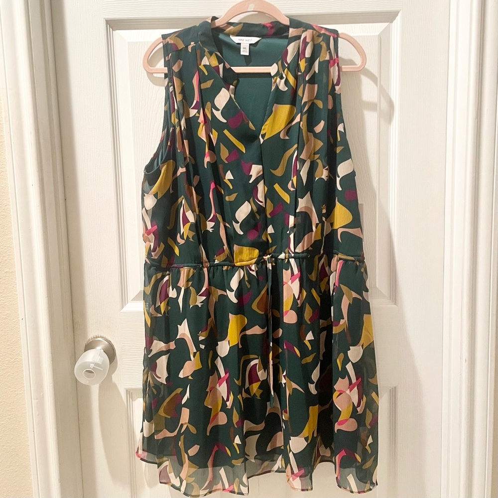 Nine West Abstract Print Green Sleeveless Dress